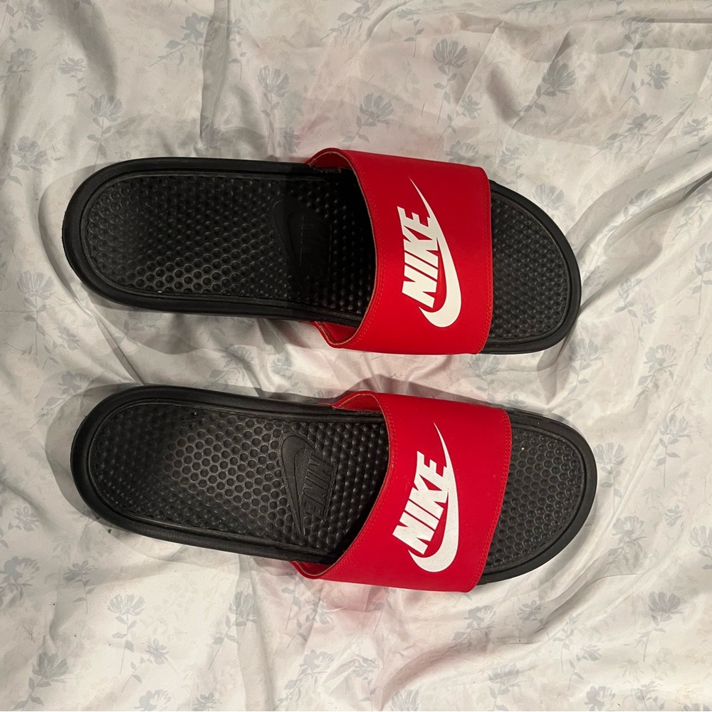 Nike Red and Black Comfort Slides